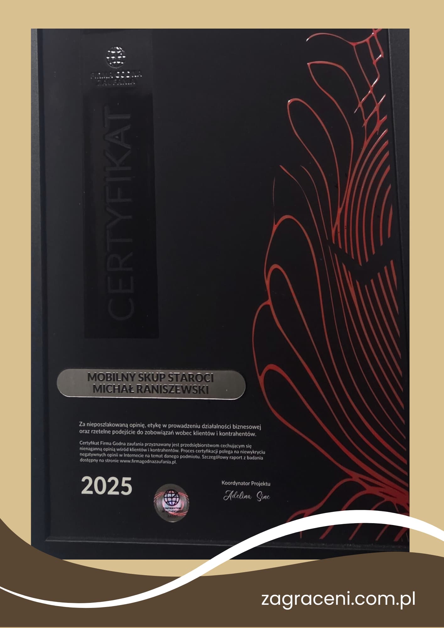 Certyfikat Firma Godna Zaufania Zagraceni