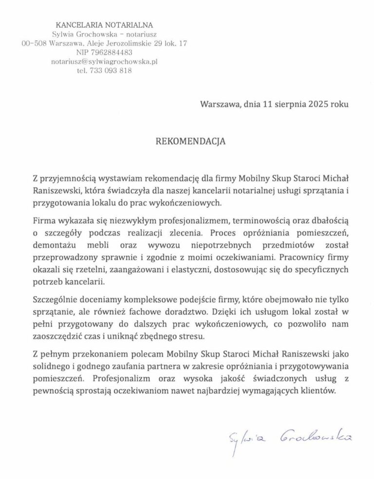 Rekomendacja od kancelarii notarialnej w Warszawie